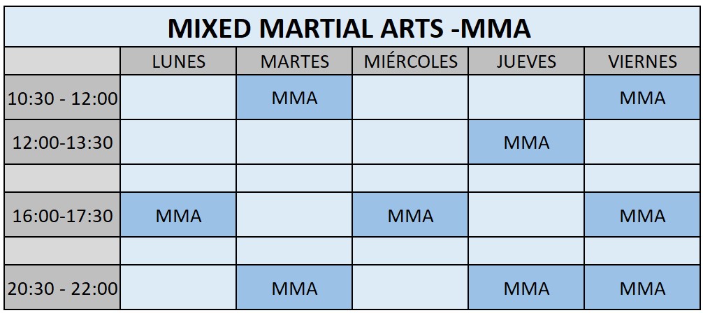 Horario clases MMA en Vallecas